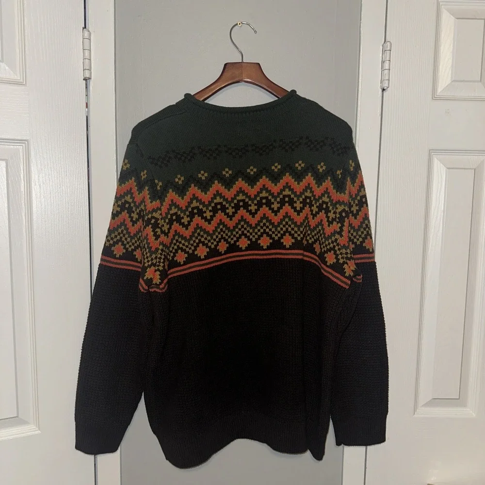 LL Bean Organic Cotton Fisherman Waffle Knit Fair Isle Sweater Men's  Sz XXL